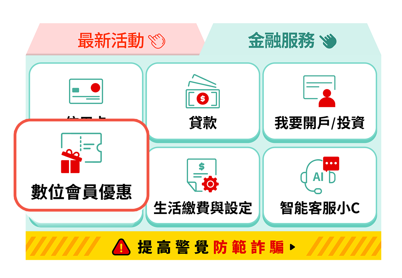 於中信LINE官方帳號選單中『會員優惠專區』即可進入