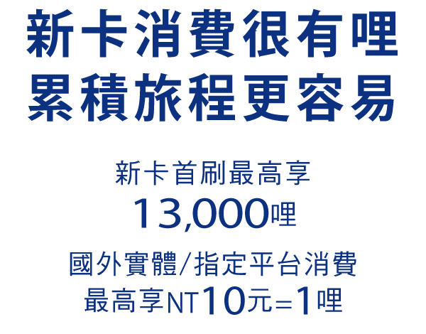 新卡首刷送13,000哩，消費10元1哩