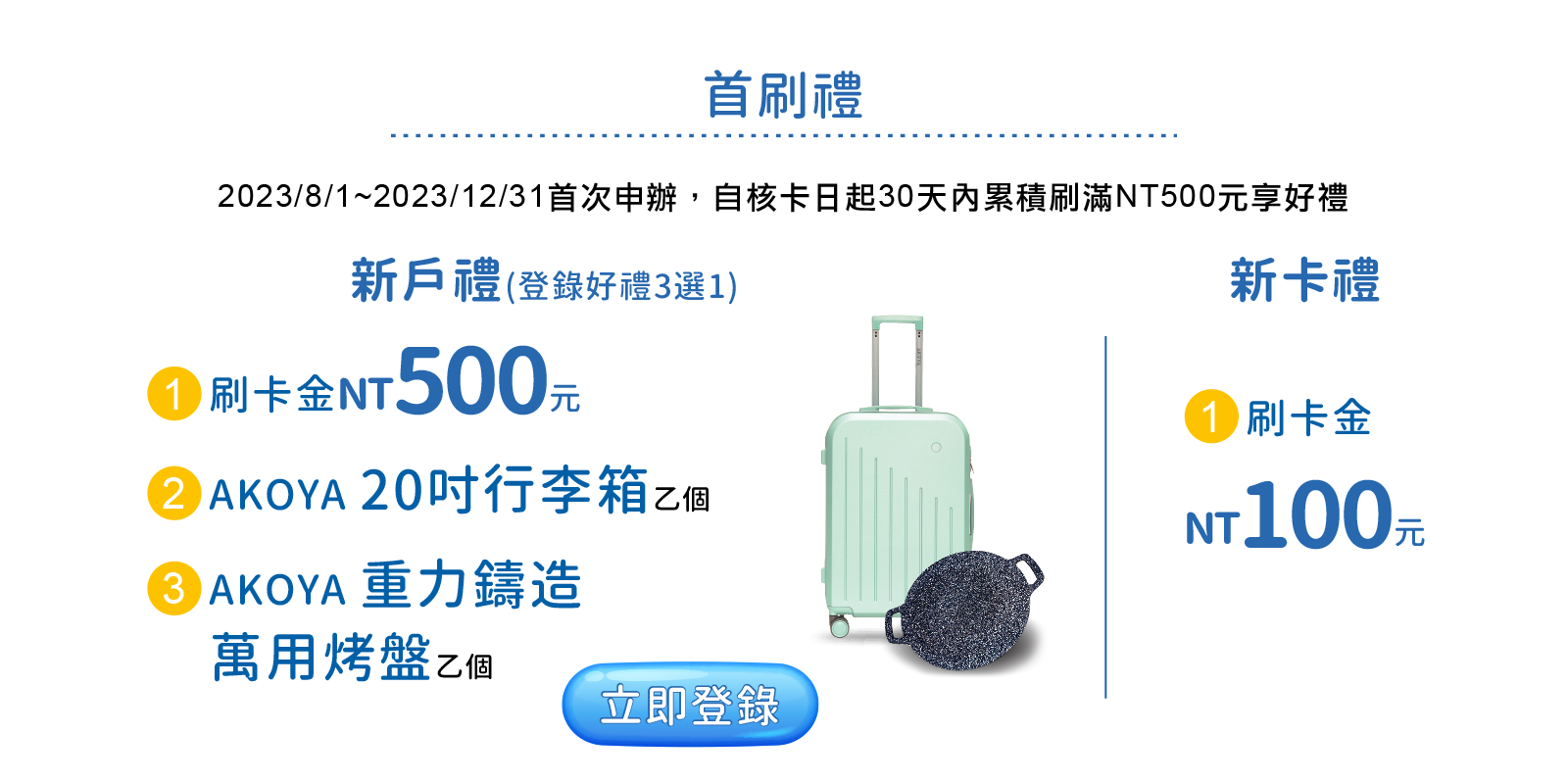新戶/新卡首刷禮，好禮2選一