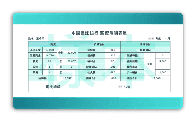 圖示：近三個月薪資證明