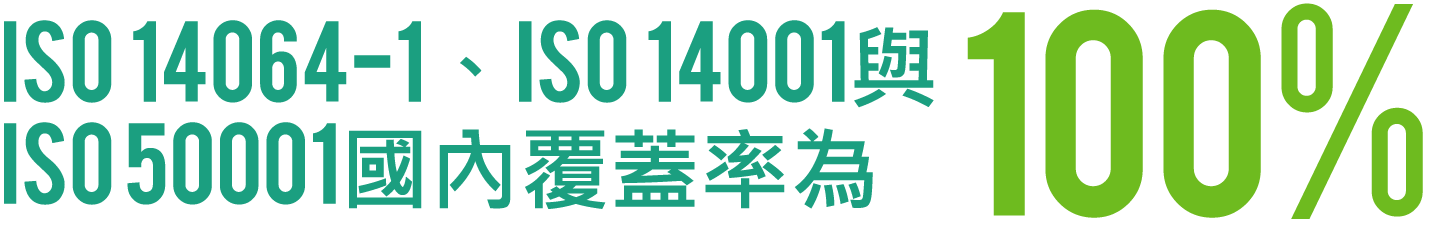 ISO 14064-1、ISO 14001與ISO 50001國內覆蓋率為100%